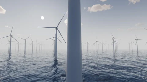 Large wind turbines generating electricity against the backdrop Stock Footage 249646500