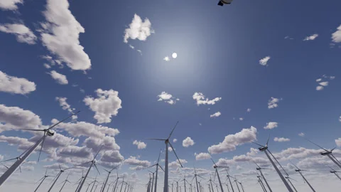 Large wind turbines generating electricity on the sea Stock Footage 249697640