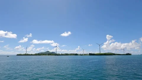 Large windmill in the ocean on Mahe Island, Seychelles. Stock Footage 155797137