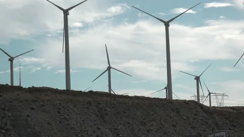 Large Windmills On Top Of Hill Not Spinning Stock Footage 208809830