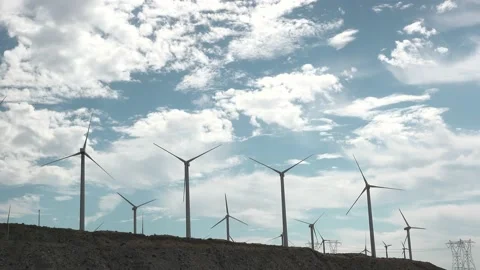 Large Windmills On Top Of Hill Not Spinning Stock Footage 208809892