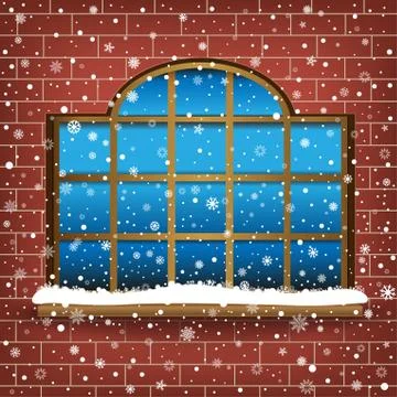 Large window and snow Stock Illustration