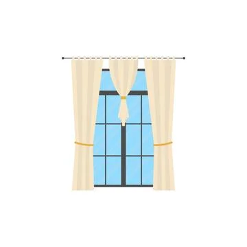Large window with curtain. Isolated. Flat style. Stock Illustration