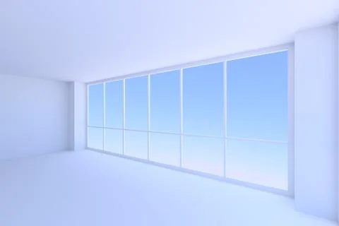 Large window of empty blue business office room Stock Illustration