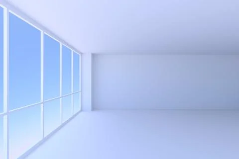 Large window of empty blue business office room Stock-Illustration