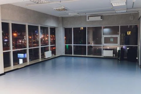 Large window empty interior view Night time. Stock Photos