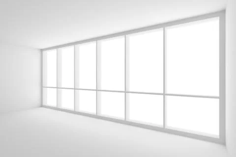 Large window in empty white business office room with diagonal view Stock Illustration