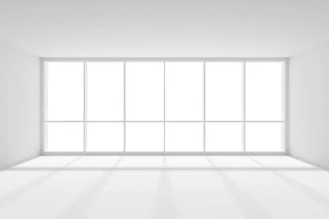 Large window in empty white room with sunlight Stock Illustration
