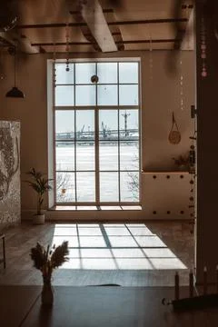 Large window with shadows in the interior Stock Photos