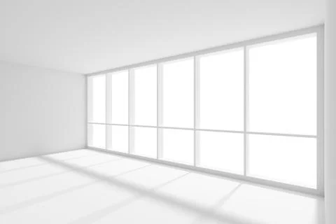 Large window with sunlight in empty white room Illustrazione stock