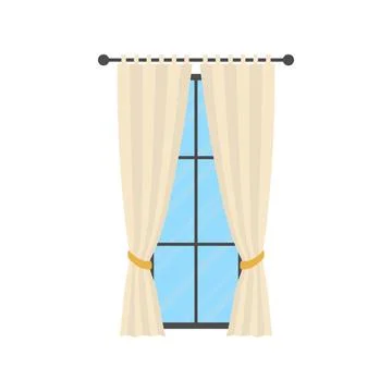 Large window with white curtains. Isolated Cartoon style. Stock Illustration