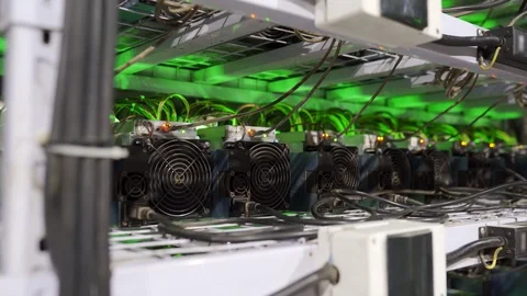 Large wired internet datacenter storage. Cryptocurrency mining equipment on Video stock 126410045