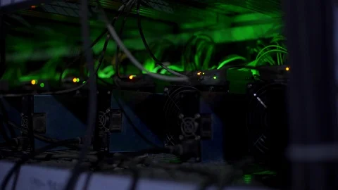 Large wired internet datacenter storage. Cryptocurrency mining equipment on Video stock 126691152