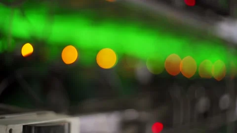 Large wired internet datacenter storage. ASIC miners on stand racks mine bitcoin Stock Footage 131313609