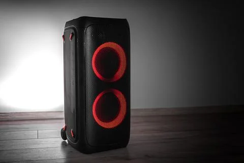 Large wireless speaker in home interior. Stock Photos