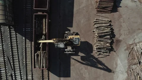 Large wood processing factory, view from a height of a large number of logs Stock Footage 218575051