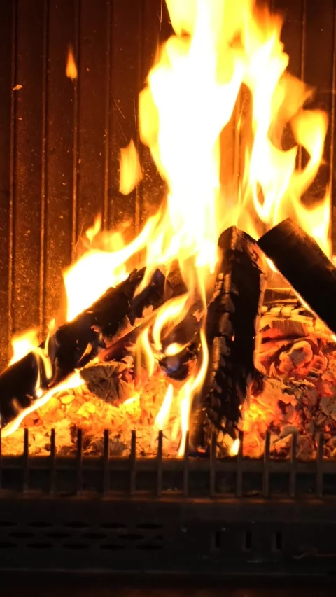 Large Woodburning Fireplace Vertical Video Stock Footage 334882875