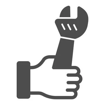 Large wrench in hand solid icon, labour day concept, home repair sign on white Stock Illustration
