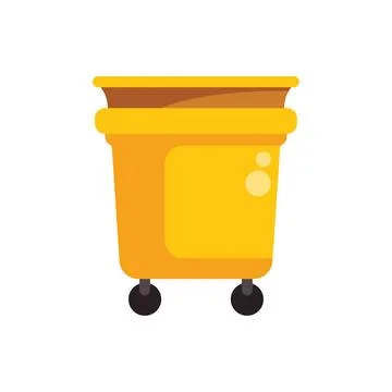 Large yellow trash can on wheels with open top lid standing upright Ilustración de archivo
