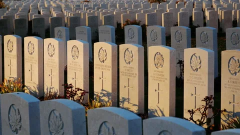The largest and most visited british war cemetery : Tyne Cot,  Belgium at sunset Stock Footage 98111493