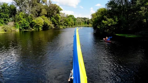The largest flag of Ukraine on the water in Sumy Stock Footage 255198086