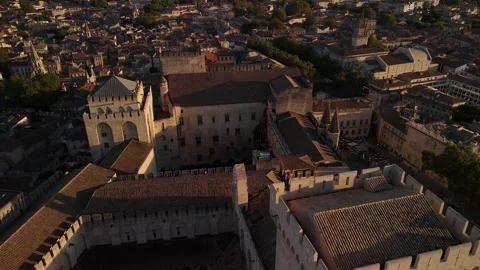 Largest Gothic palace Palais des Papes in Avignon, France UNESCO World Heritage Stock Footage 341841394