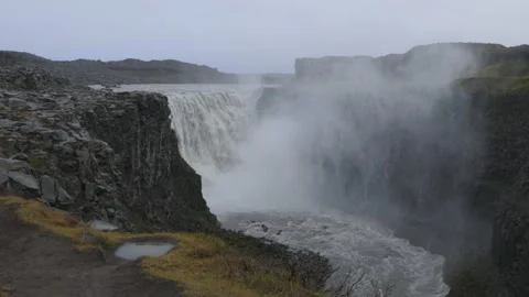 The largest, mighty and beautiful waterfall in Iceland, Dettifoss Stock Footage 227904561