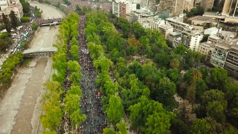 Largest Protest Crowd Chile 1.2 millions people march riots biggest crowdparte 1 Stock Footage 118719595
