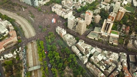 Largest Protest Crowd Chile 1.2 millions people march riots biggest crow parte 2 Stock Footage 118730594