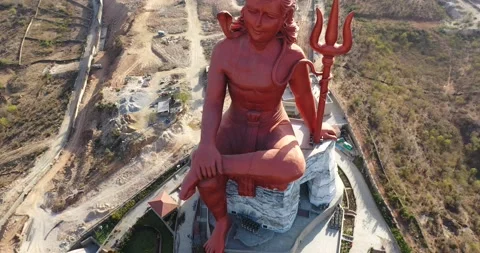 Largest Shiva Statue in The World| Close Aerial Reveal View, 4K Stock Footage 154857327