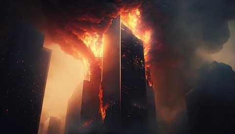 The largest skyscraper fire in the city Stock Illustration