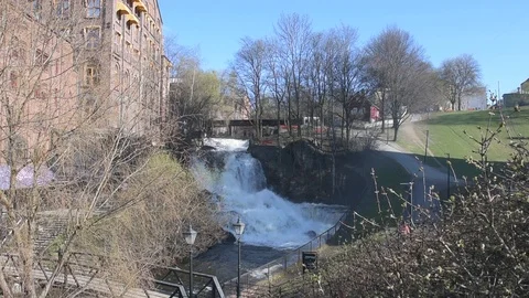 The largest waterfall of the Akerselva River in Oslo Stock Footage 89422156