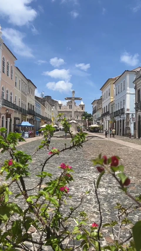 Largo do Cruzeiro de Sao Francisco Square in Pelourinho Salvador Brazil Видео 343440962