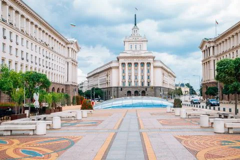Largo square and National Assembly building in Sofia, Bulgaria Stock Photos