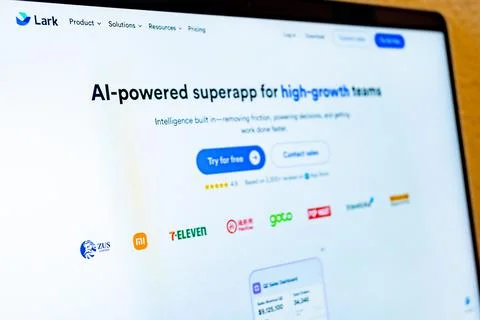 Lark superapp website displaying ai powered team productivity solution Fotos Stock