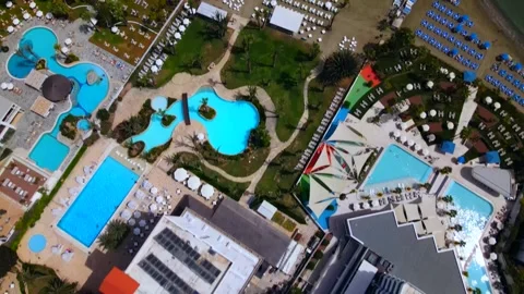 Larnaca , Cyprus - 03 05 2025: Summer view from above on a coastal hotel Stock Footage 309402369