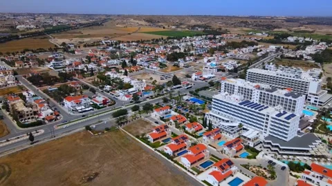 Larnaca , Cyprus - 03 05 2025: Summer view from above on a coastal hotel Stock Footage 309403060