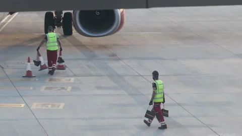 Larnaca, Cyprus. May 15, 2021: The airport staff is engaged in the reception and Vidéo 171635904