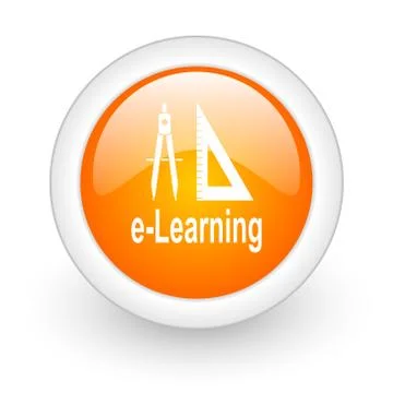 Larning orange glossy web icon on white background. Illustrazione stock