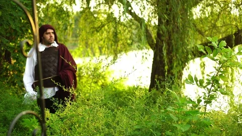 Larp or medieval man with a sword Stock Footage 78736993