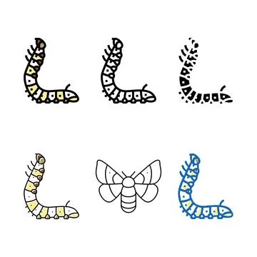 Larvae silkworm color icon vector multistyle Stock Illustration