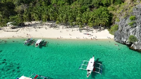 Las Cabanas Beach El Nido Palawan Philippines, Tropical Sunset &amp; Island Paradise 스톡 동영상 332392055
