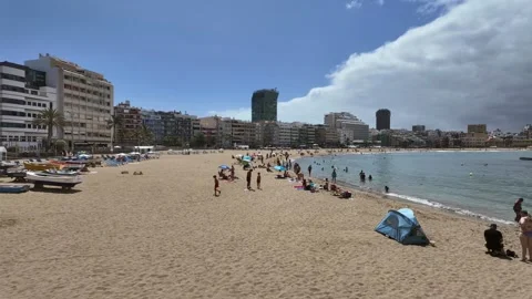 Las Canteras Beach in Las Palmas de Gran Canaria (Canary Islands). Motion Lapse Stock Footage 347066278