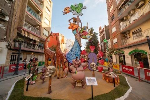 Las Fallas,papermache models are constructed then burnt in the traditional Stock Photos