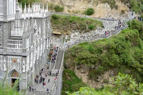 Las Lajas - gothic church in Colombia. Stock Photos