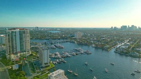 Las Olas Area Drone Footage, Fort Lauderdale Waterfront and City Life Stock Footage 318736131