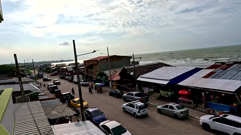 Las Penas, Ecuador: 3-11-2022: high angle view over the main street Video stock 336872403