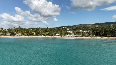 Las-terrenas-drone-approaching-tropical-beach-4k-01 Stock Footage 335832388