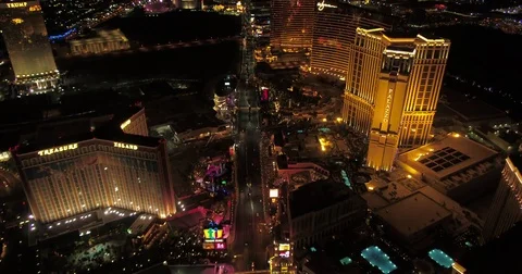 Las Vegas Aerial v42 Flying over strip looking down vertically panning up night Stock Footage