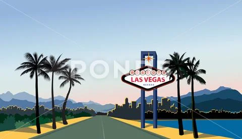 Las Vegas city skyline. Travel USA background. Landscape with La Stock Illustration